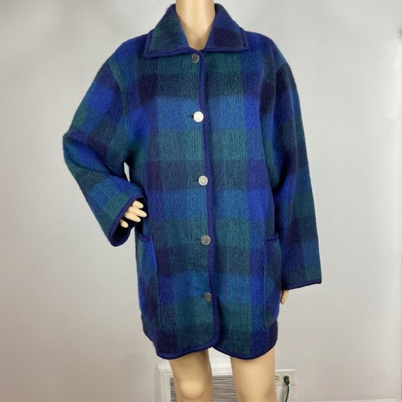 Vtg 60s ? Marbore France Pyrenees Wool Cotton Coat US XL FR 46 Plaid Fuzzy Barn - Picture 1 of 12